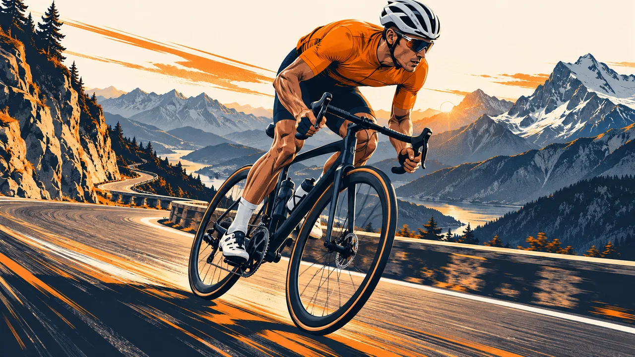 Rennradfahrer im Sprint auf einer Bergstraße